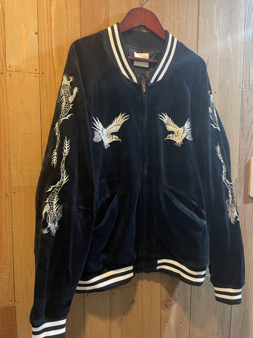 王道 ラフ 別珍スカジャン 鷹 龍刺繍 - メルカリ