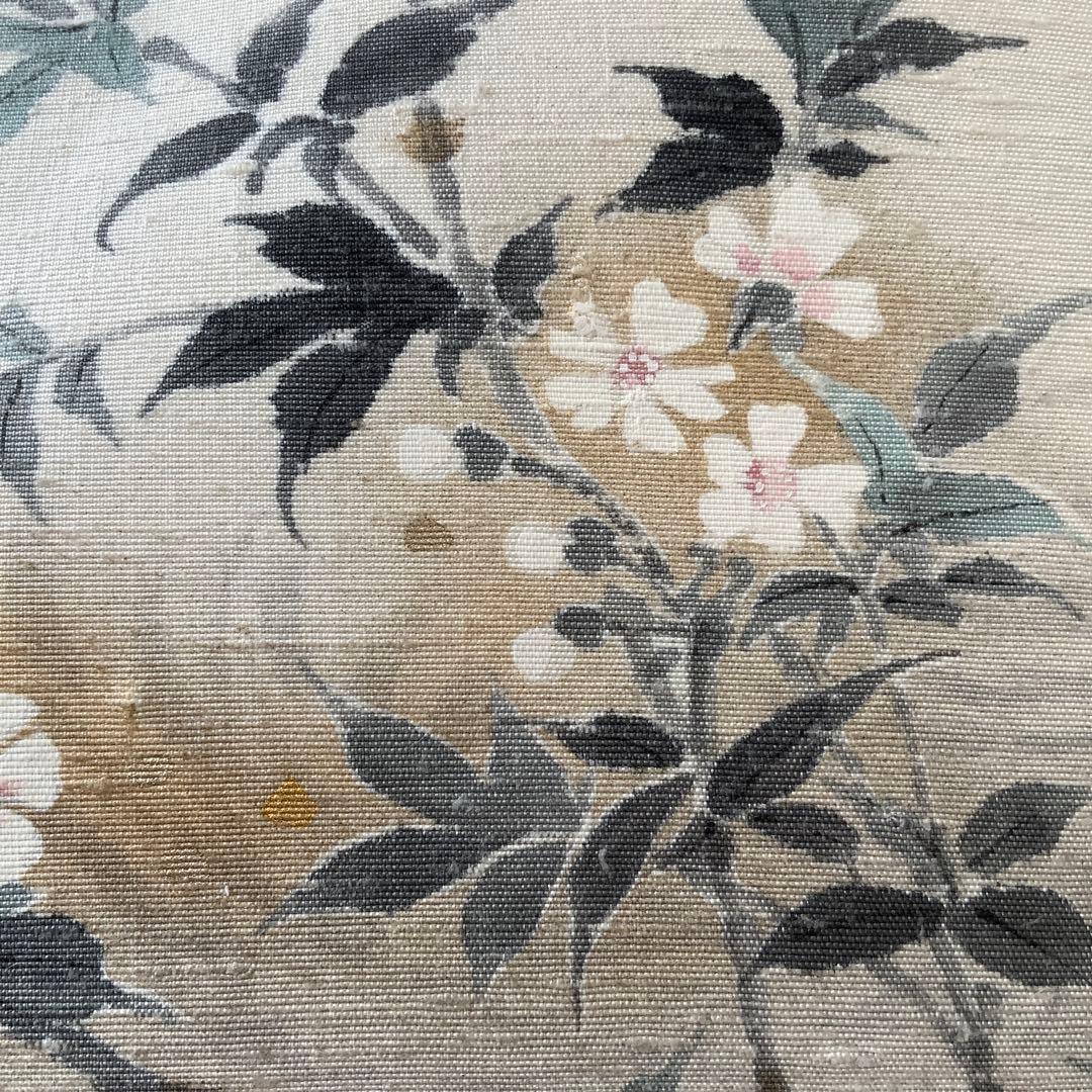 A4サイズ対応 紬帯 手描きの枝桜 リメイク バンブーハンドルバッグ