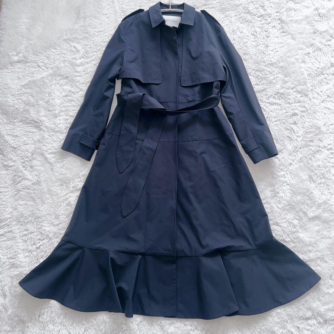 ボーダーズアットバルコニー ネイビー フレア トレンチコート 36