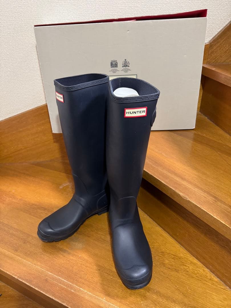 HUNTER ネイビー ロングレインブーツ レディース オリジナル トール レイン ブーツ - ネイビー