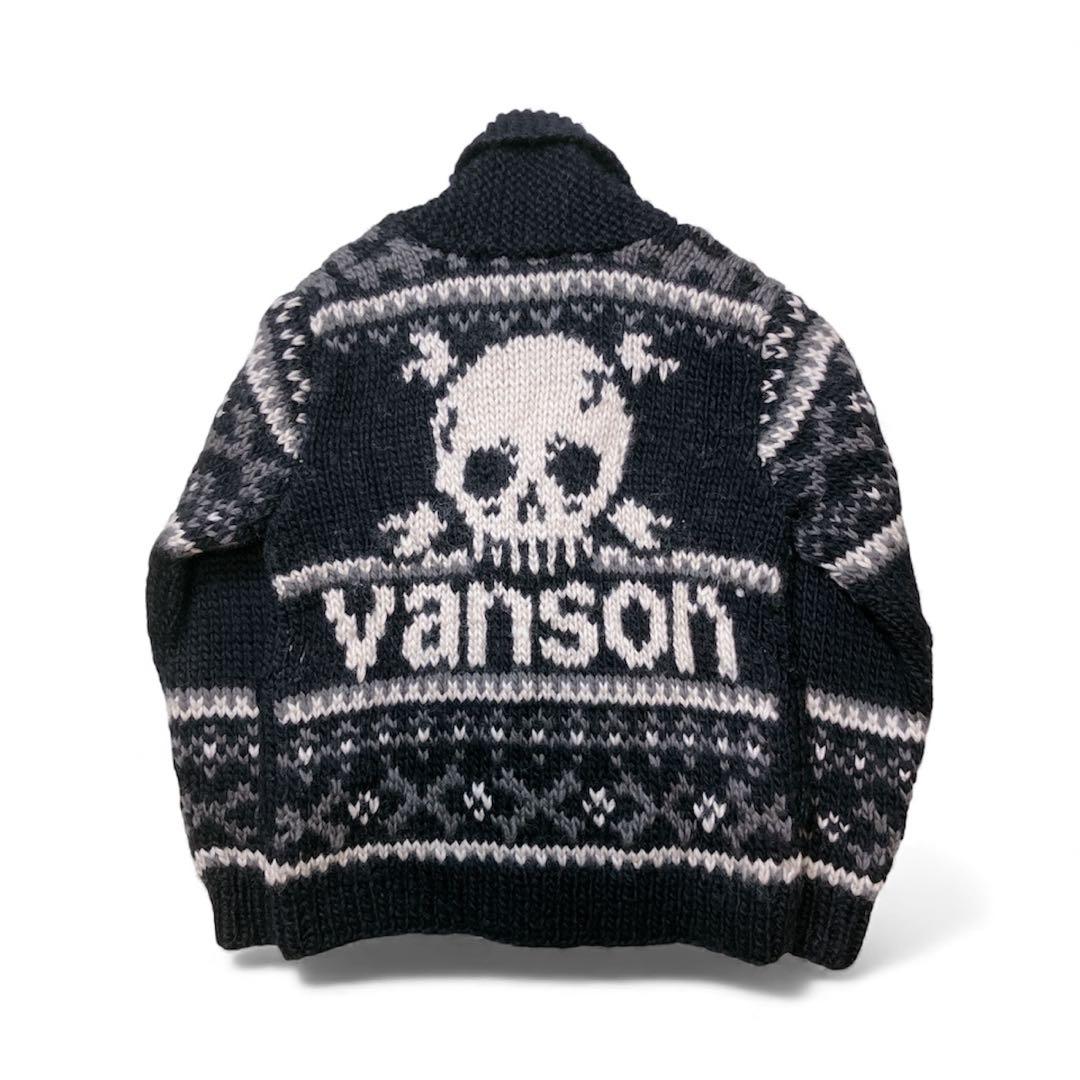 肉厚 /vanson/スカル/カウチン/ニット/カーディガン/羊毛/防寒/ M