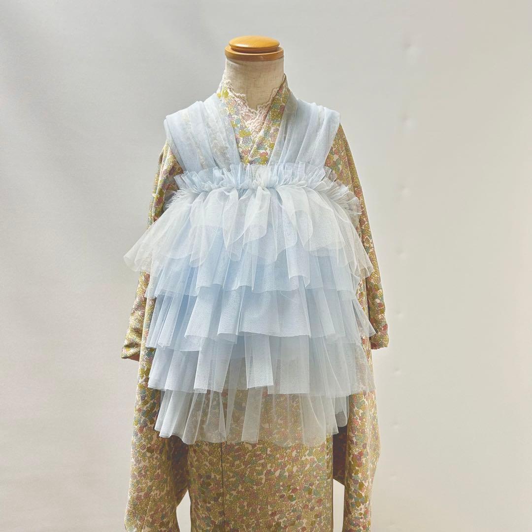 被布エプロン【Babyブルー】被布ドレス チュール被布 被布 七五三 子供