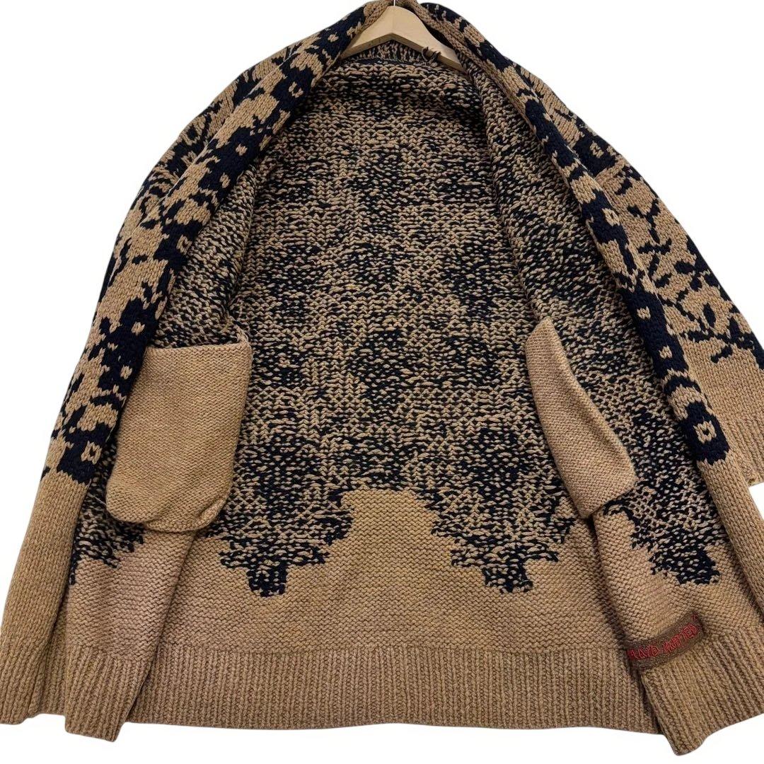 美品 ◎ 45R 手編み ハンドニット カウチン ガウンコート 花柄 ウール