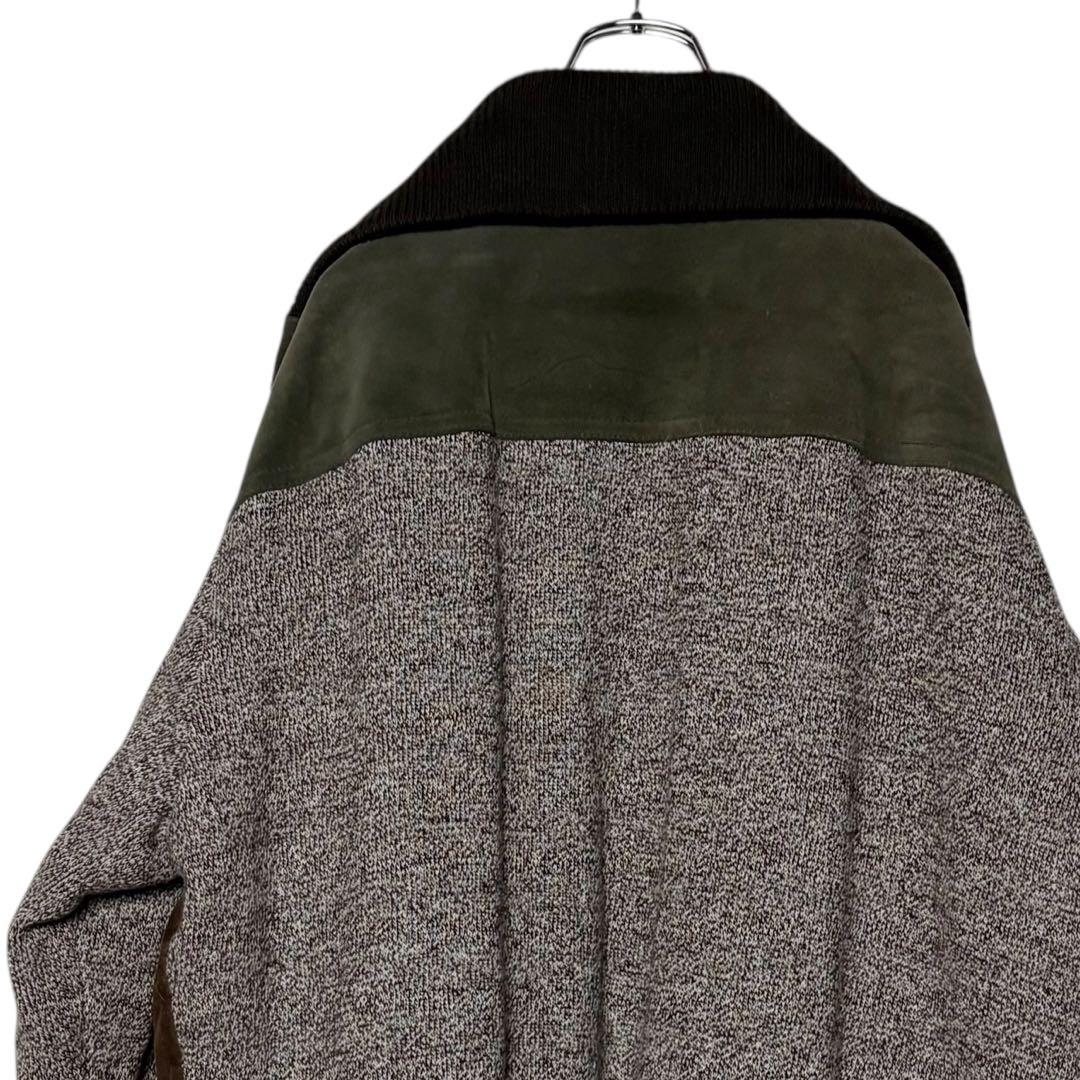 イタリア製 スエードレザージャケット 茶色×緑 XL 切り替えウール