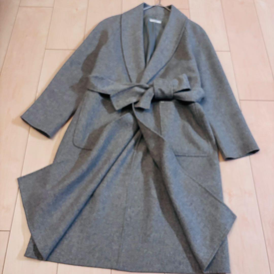 IENA イエナ カシミヤ混 ガウンリバーコート ロングコート M グレー