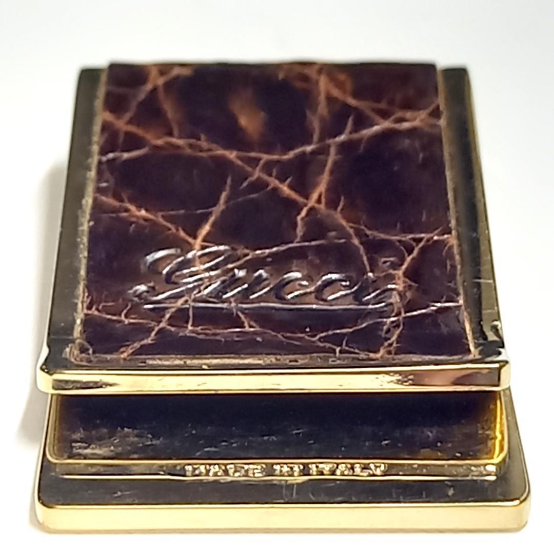 グッチ マネークリップ クロコ ブラウン×ゴールド 札はさみ ロゴ