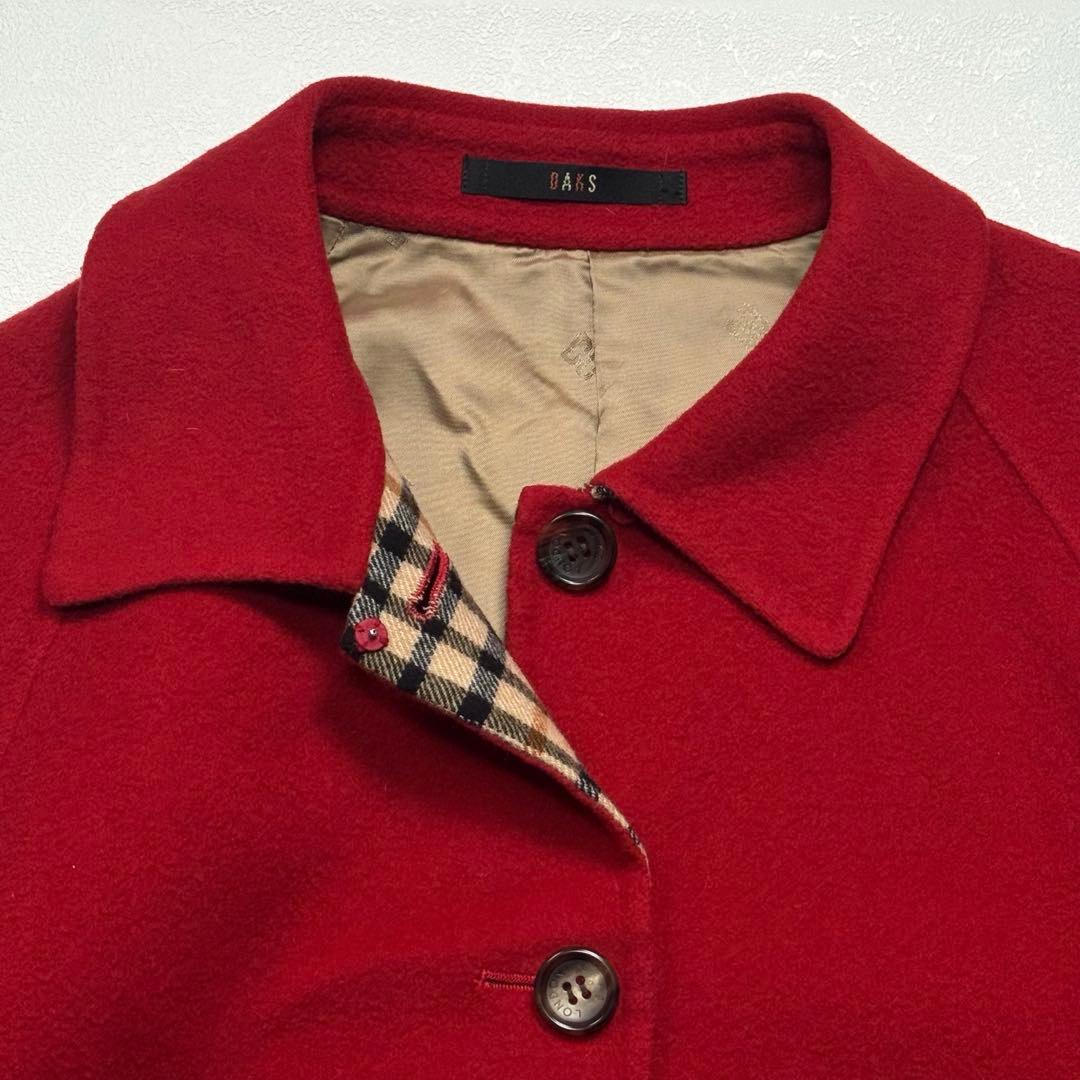 DAKS ダックス ウール ロング コート ハウスチェック レッド 赤 40
