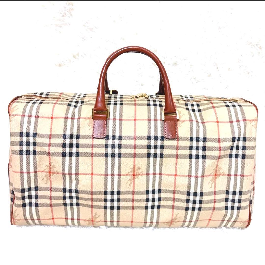 希少バーバリーロンドンノバチェックホースロゴレザー南京錠カギPVC大