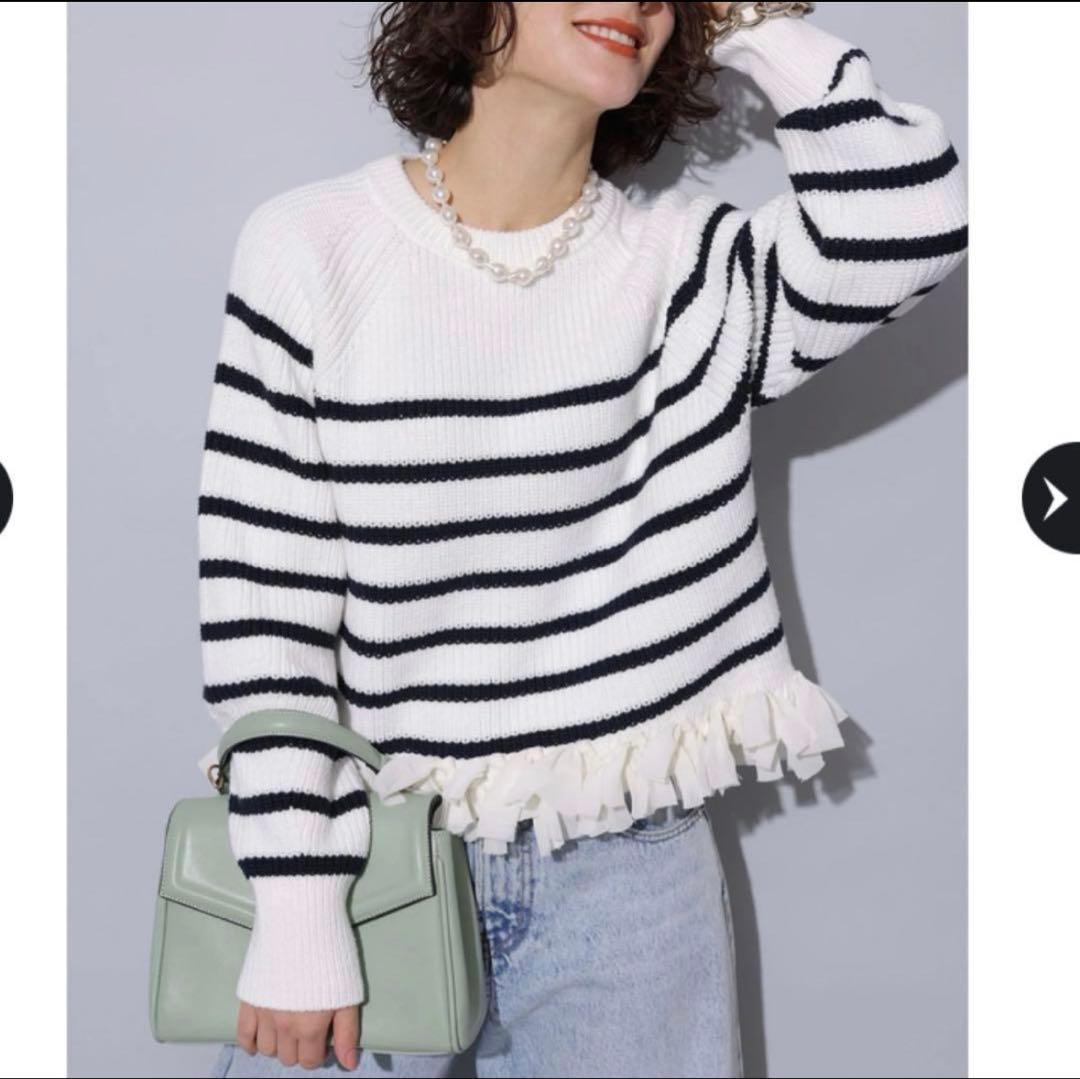 美品 Arpege story 裾シフォンニット ボーダー Mサイズ - メルカリ