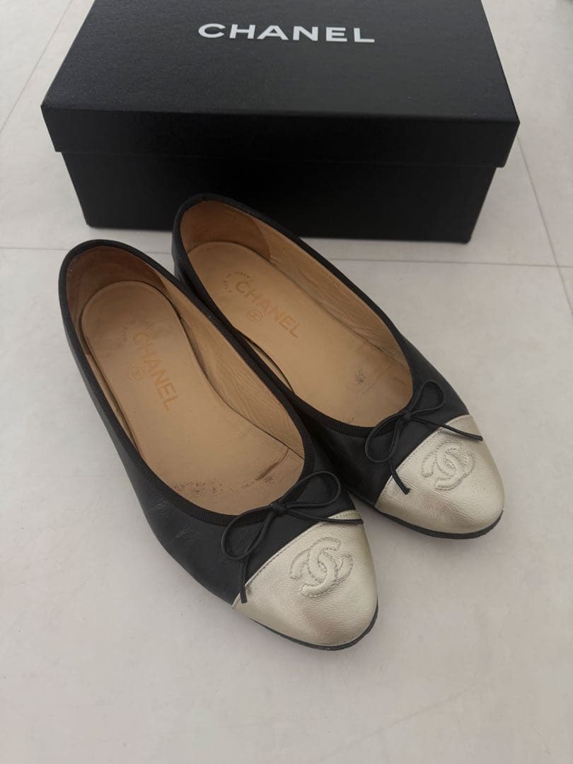 CHANEL シャネル　バレリーナ　シルバーゴールド×ブラック　コンビ　38 楽天市場】シャネル バレリーナの通販