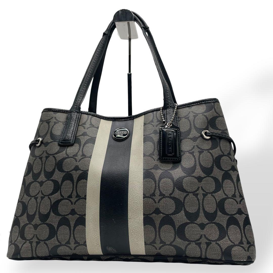 良品 COACH コーチ トートバッグ 肩掛け PVC レザー ブラック - メルカリ