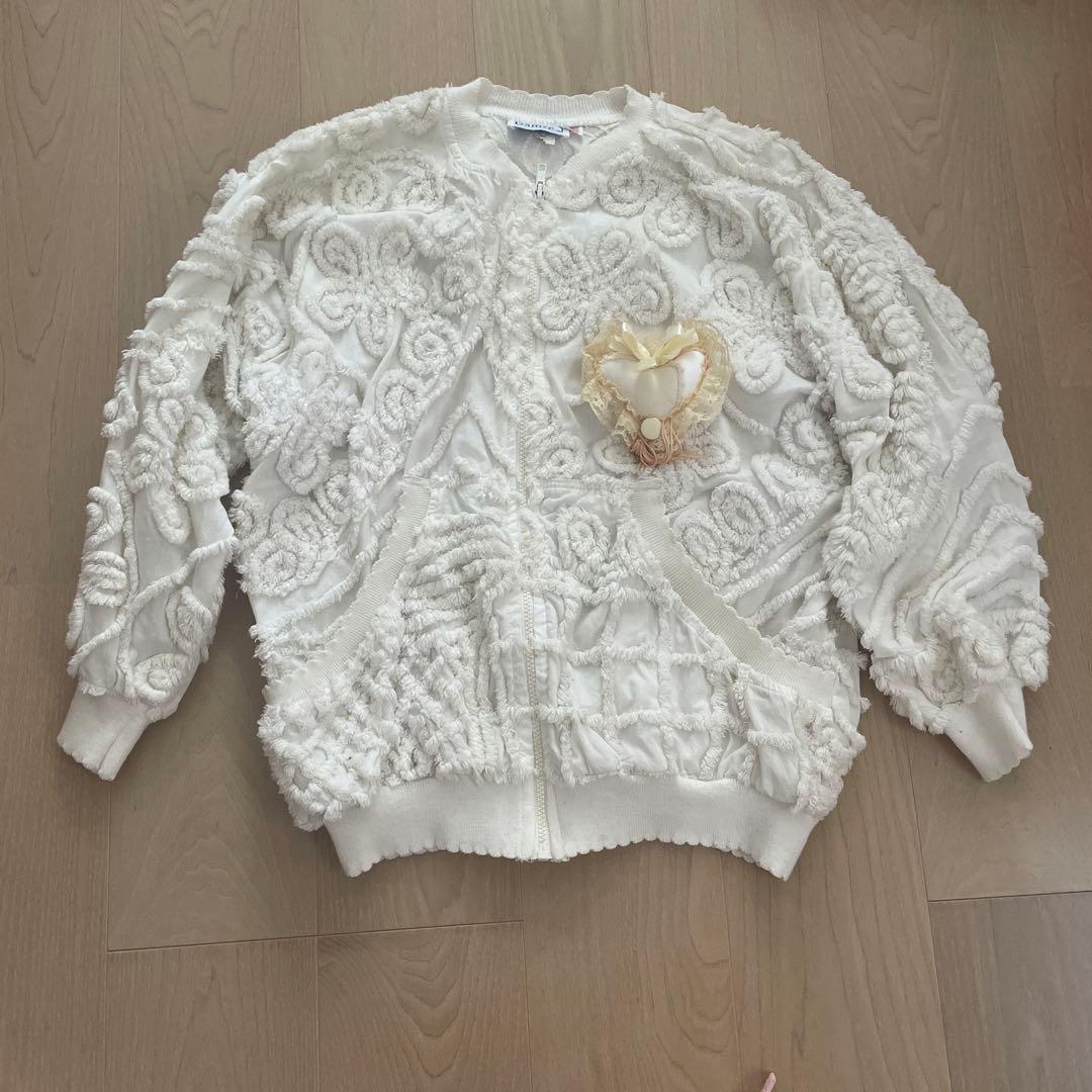 KIKI2♡シェニールのヴィンテージブルゾン グニフニ♡ハートブローチ 30s 40s スイートハート ブローチ 揺れる リボン ピンブローチ