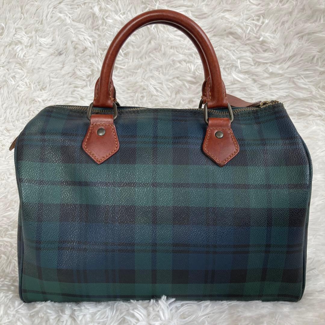 ポロラルフローレン ミニボストンバッグ チェック 金プレート PVC