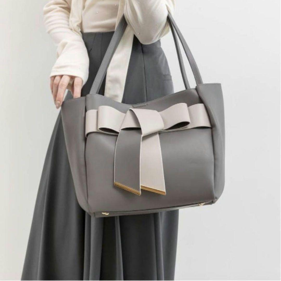 RANDA 【A4対応】リボントートバッグ グレー　ハンドバック ランダ RANDA 【A4対応】リボントートバッグ （GRAY） -ファッション