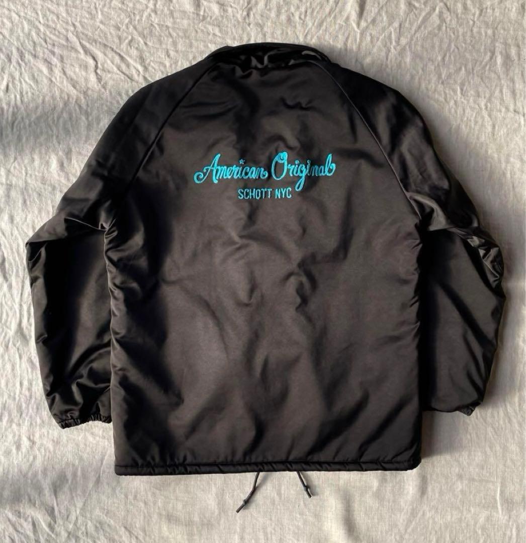 美品】Schott ショット 裏ボア コーチジャケット ブラック 刺繍 L