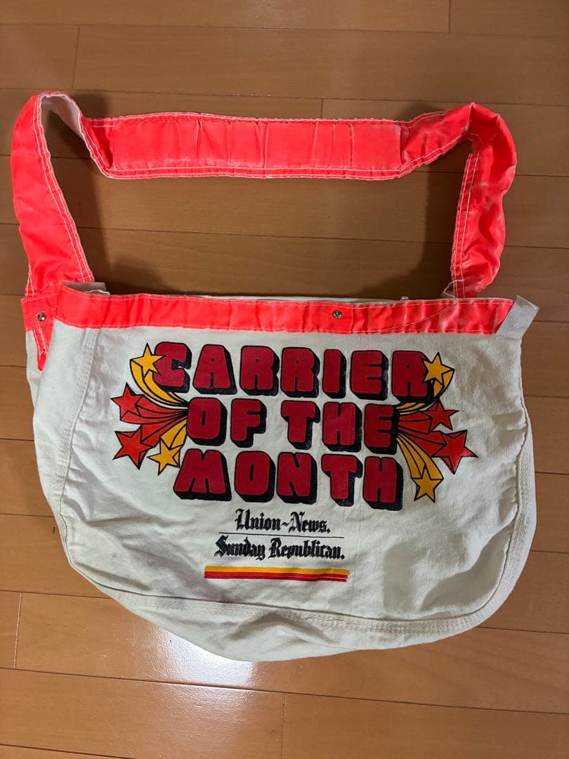 80's ニュースペーパーバッグ Union News 生成り×オレンジ デッドストック 未使用 80's Union-News ニュースペーパーバッグ