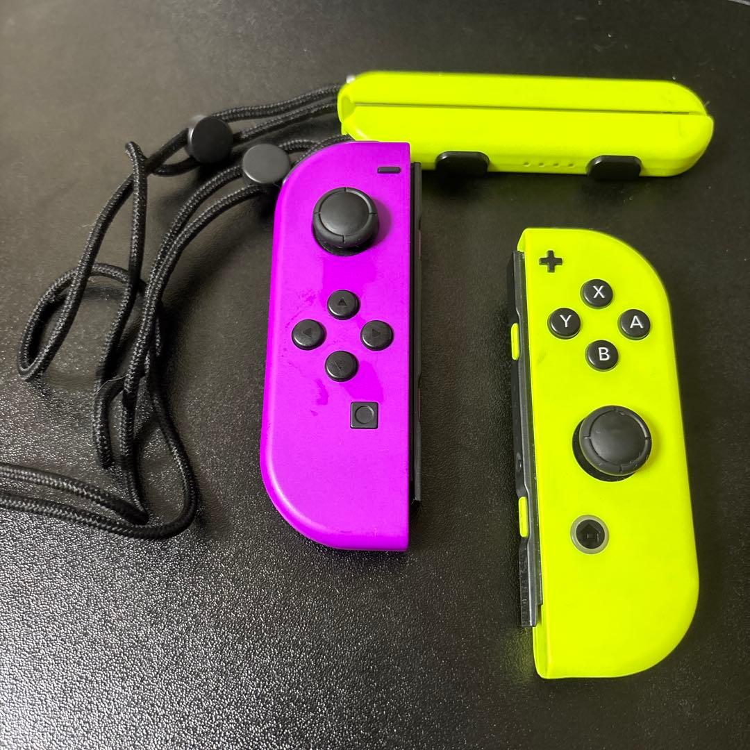 Nintendo Switch ジョイコン 紫と黄色 ストラップ付き - メルカリ