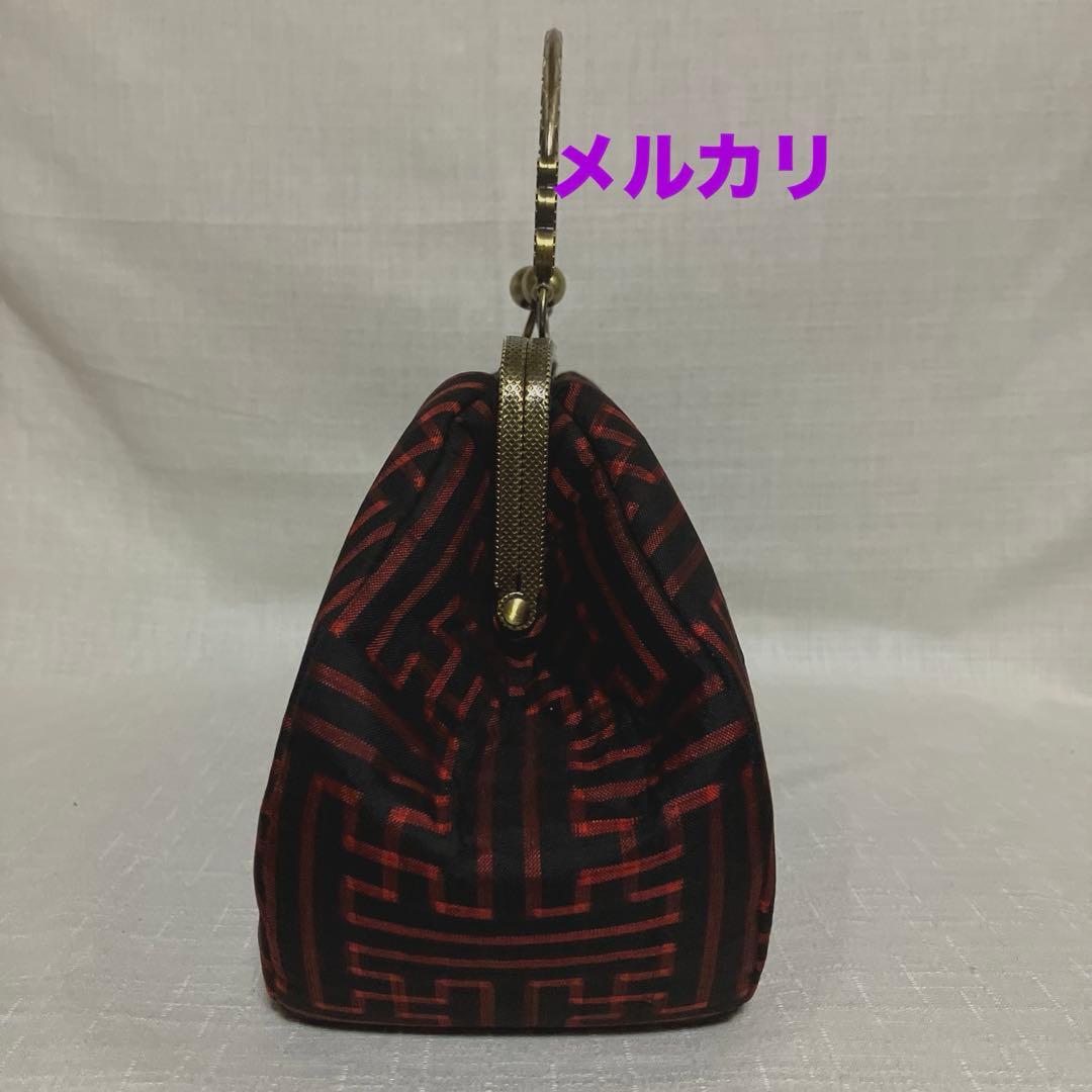 大島紬 龍郷 秋名バラ 赤4玉 がま口バッグ ハンドメイド 着物バッグ