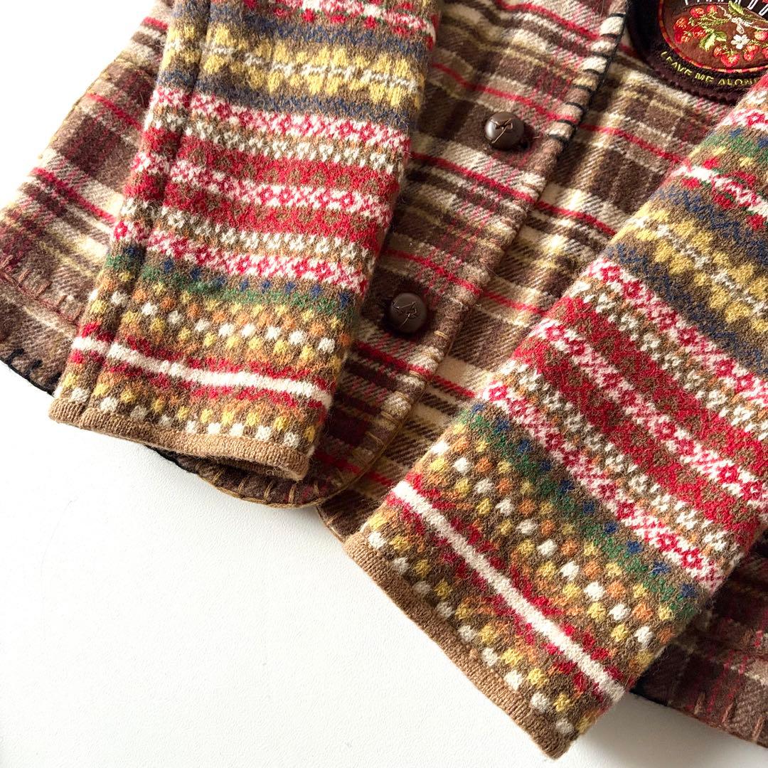 希少 ピンクハウス ウール ワッペン フェアアイル柄 チェック柄