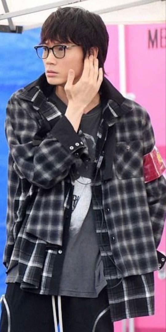 sacai 20ss ドッキング レイヤードチェック シャツ オンブレ ブラック