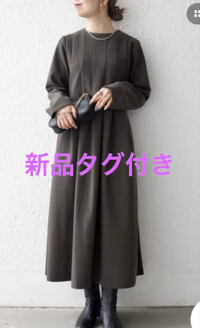 シップスエニー エアニードル クルーネック タックフレア ワンピース