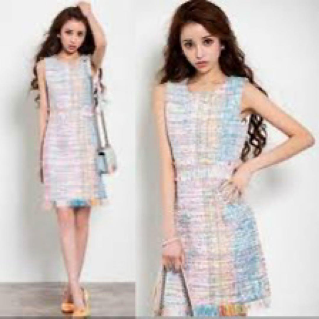 エミリアウィズ マリアケントツイードノースリーブひざ丈ワンピース M