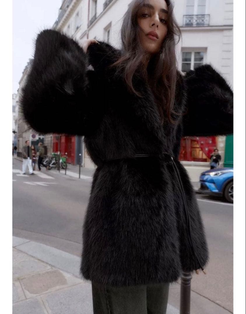 ZARA フェイクファーベルトコート M - メルカリ