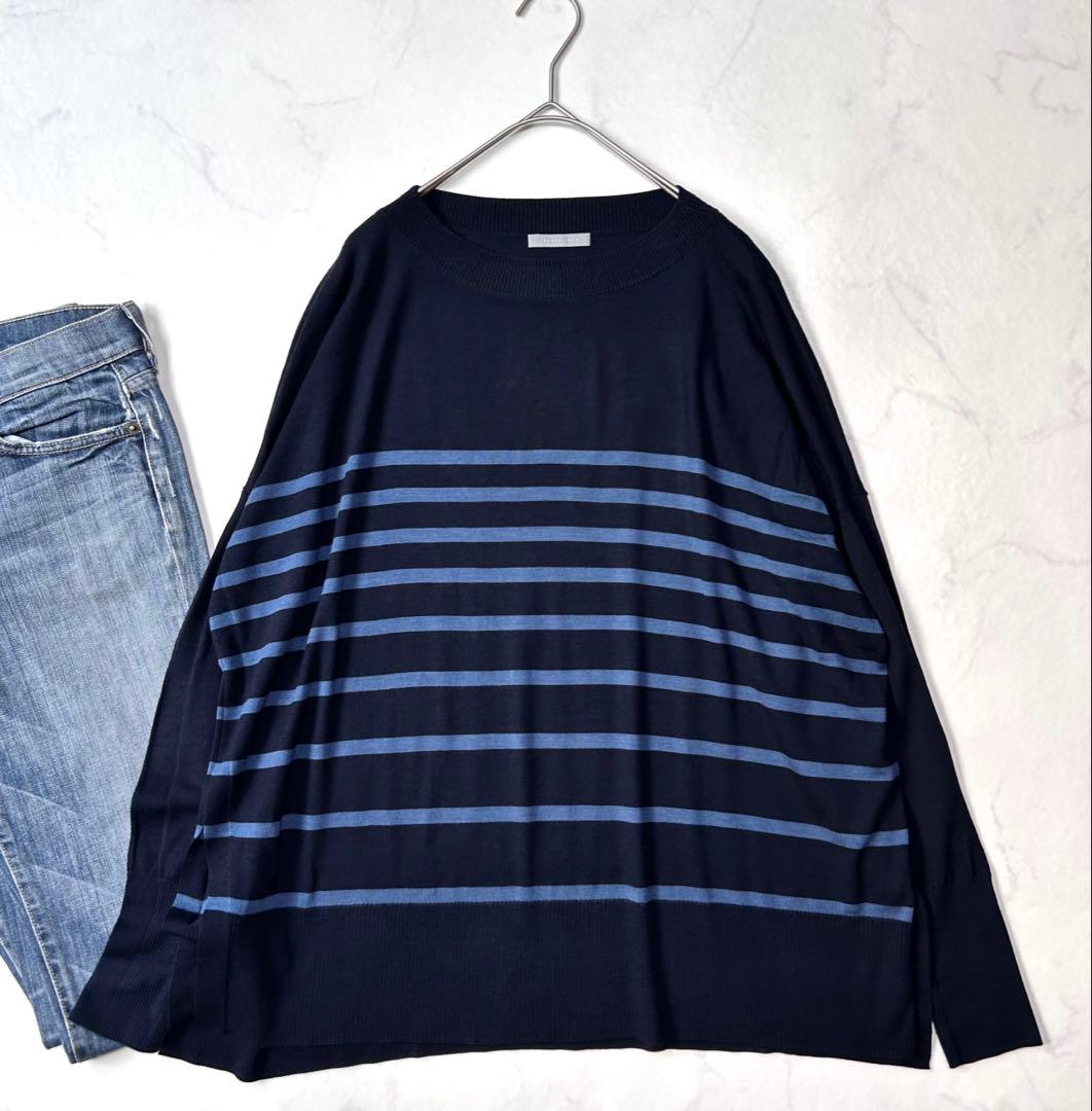 美品 セオリーリュクス ボーダーワイドニット 薄手ウール 定価3.1千円メリノ 美品 セオリーリュクス ボーダーワイドニット 薄手ウール 定価3.1千円