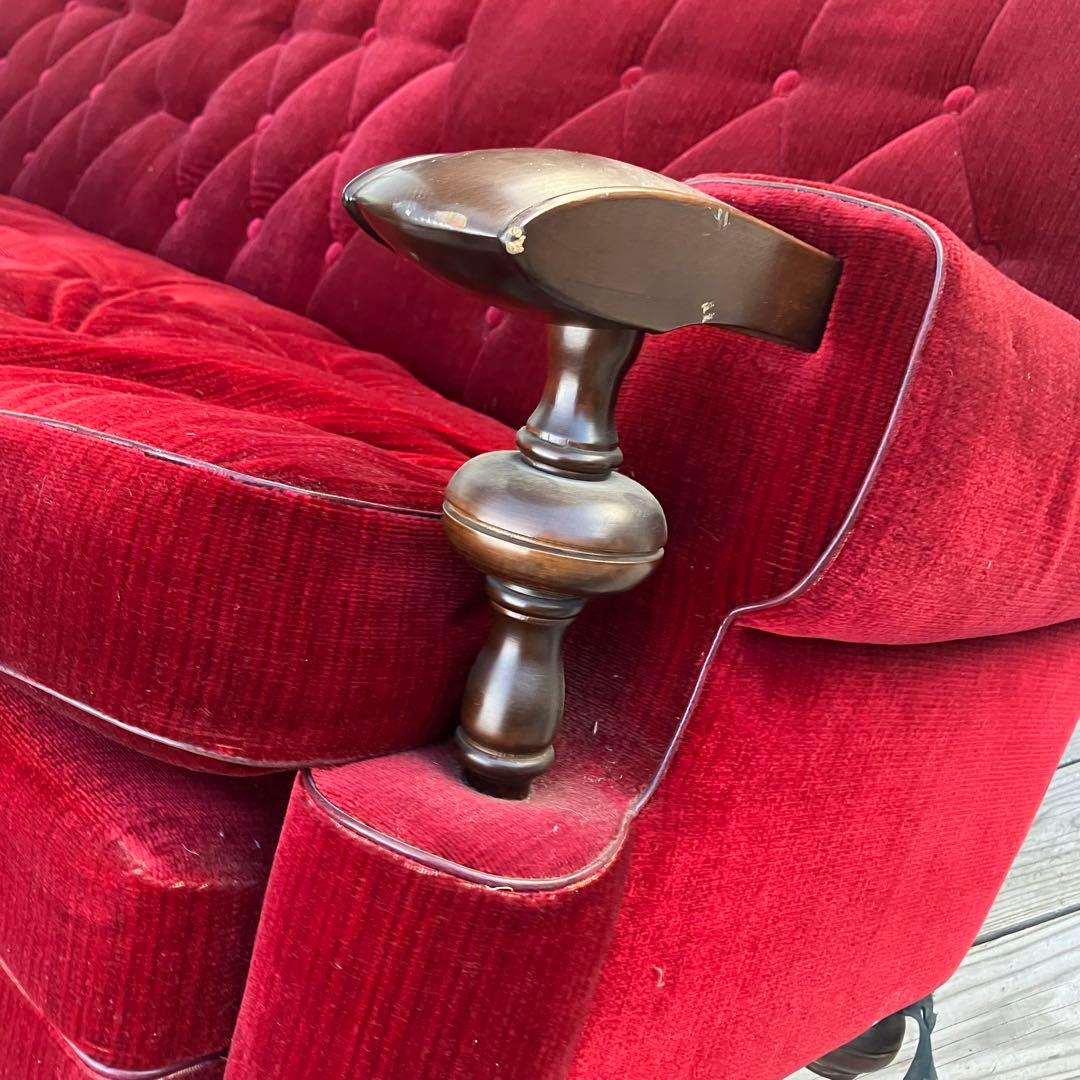 昭和レトロ 古家具 三人掛けベロアソファー アームチェア ヴィンテージ