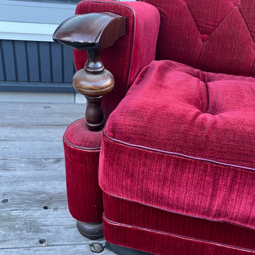 昭和レトロ 古家具 三人掛けベロアソファー アームチェア ヴィンテージ