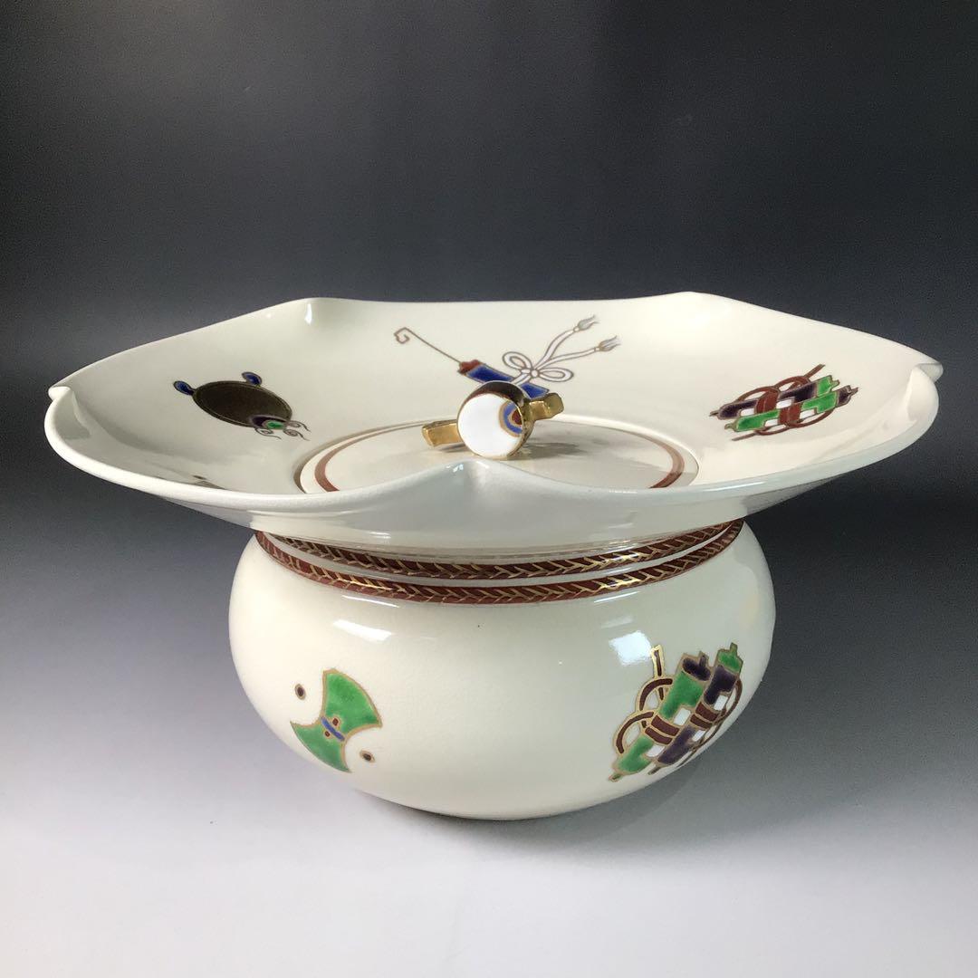 R889 水指 『橋本城岳造』『色絵宝文』『砂金袋水指』 共箱 茶道具