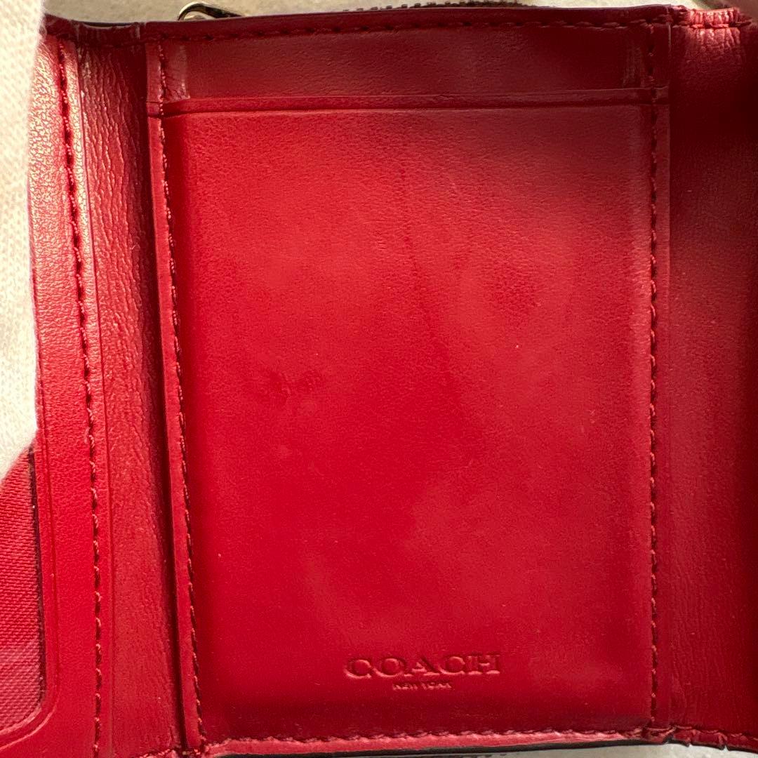 COACH三つ折り財布 ブラウン×レッド - メルカリ