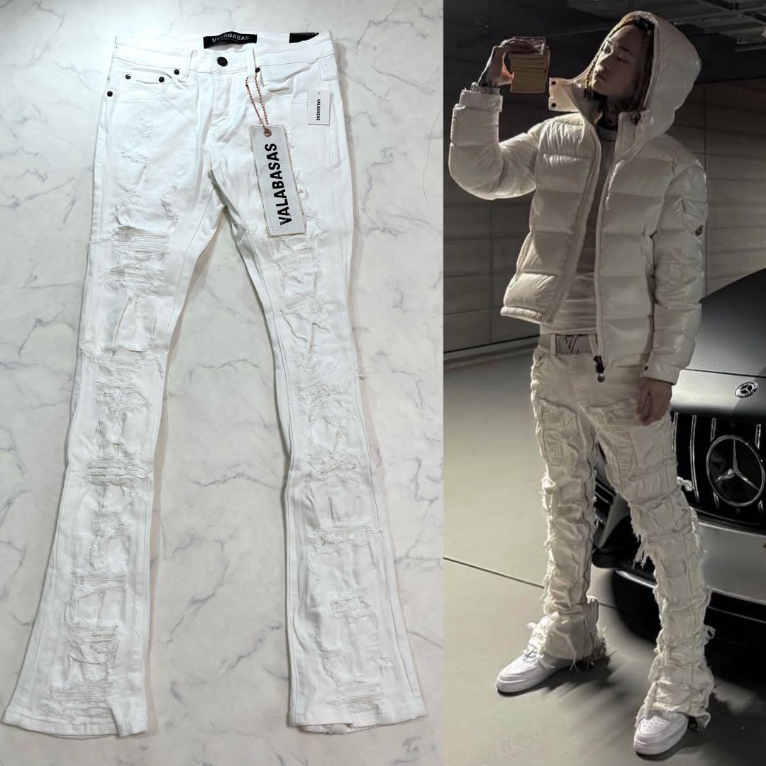 valabasas クラッシュスキニーフレアデニム ホワイトフレアパンツ 28