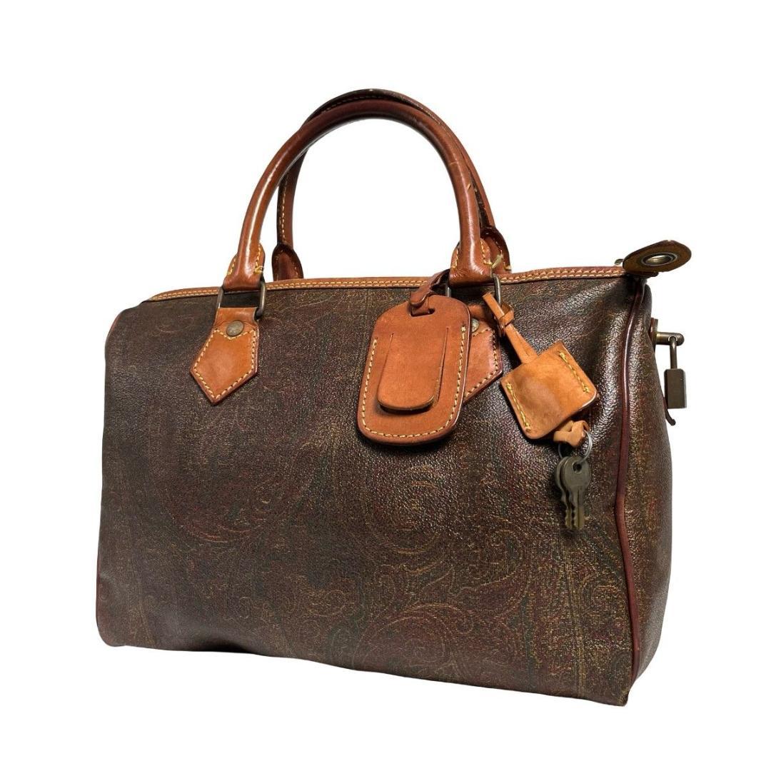 美品 ETRO エトロ ミニボストンバッグ ペイズリー柄 PVC ハンドバッグ