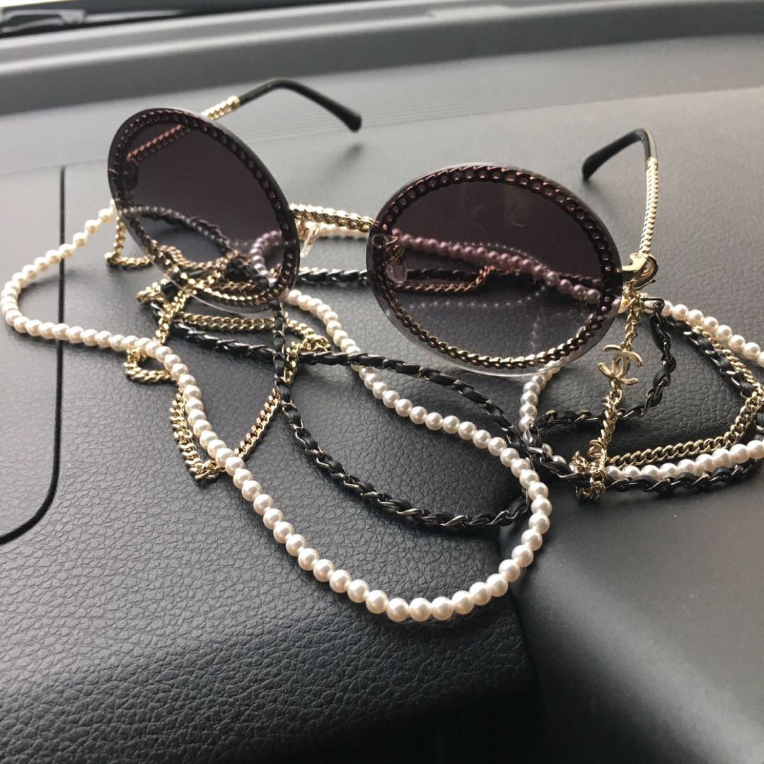 CHANEL サングラス チェーン付き ラウンド 未使用 シャネル CHANEL ロゴ ラウンド シェイプ チェーン サングラス