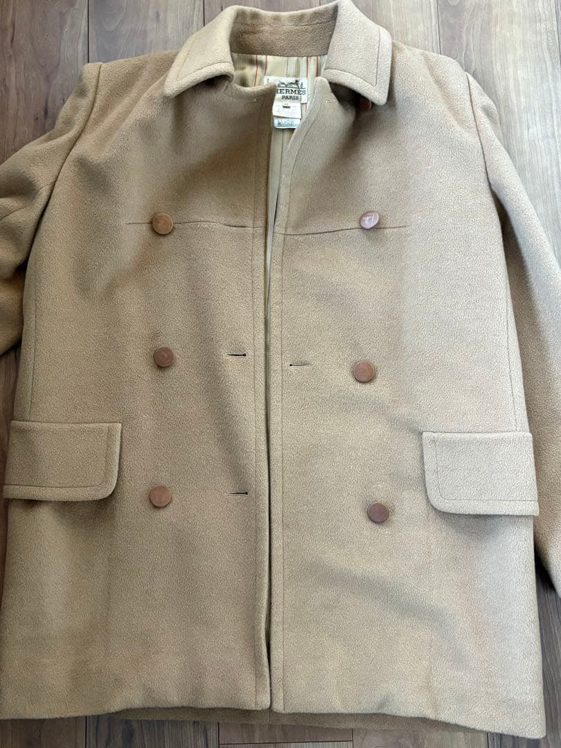 日本正規美品 HERMES ダブル コート 40 ベージュ キャメル100% - メルカリ