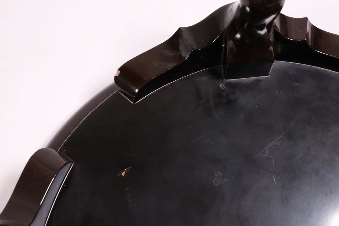 木製 漆塗 古い黒塗丸卓 39.5cm 花台 香炉台 丸形 猫足【MA612】