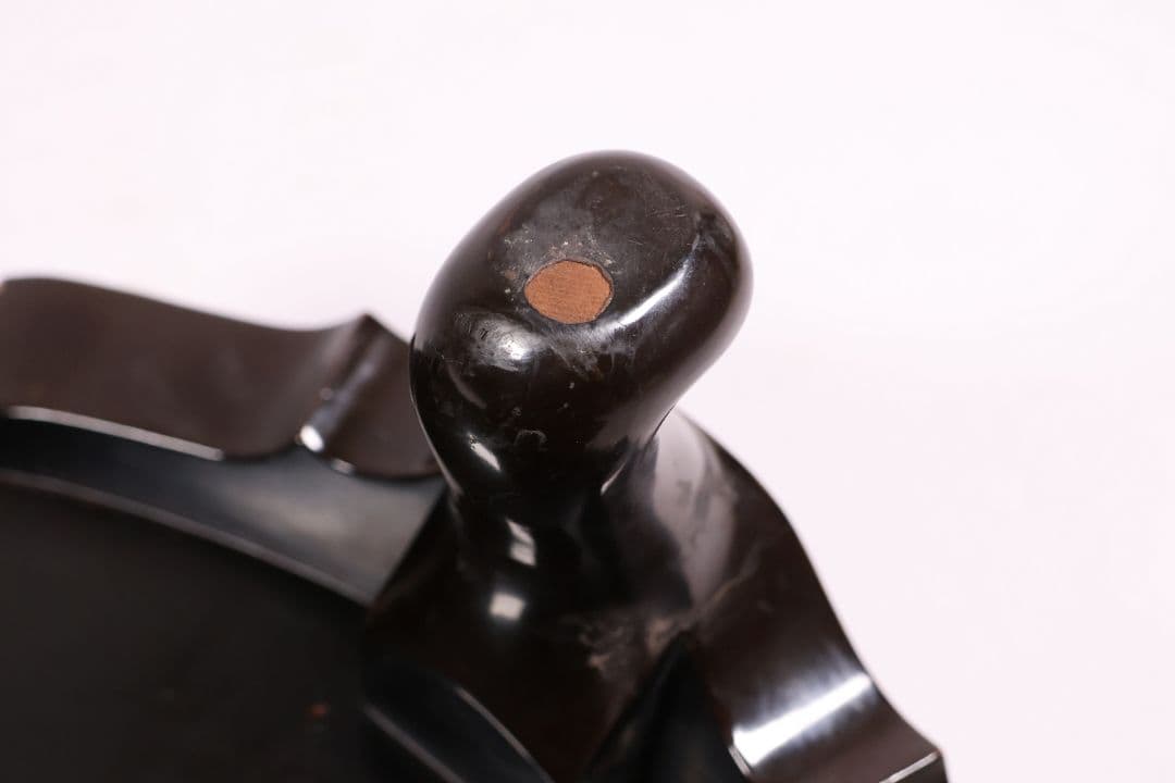 木製 漆塗 古い黒塗丸卓 39.5cm 花台 香炉台 丸形 猫足【MA612】