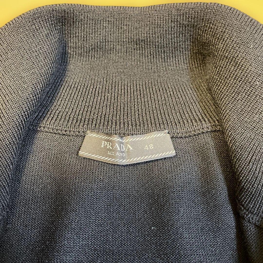 超得‼️PRADA☆プラダ☆ジップニット☆48☆黒☆ウールカーディガン