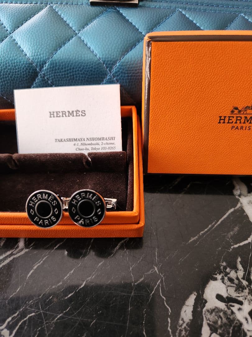 エルメス　HERMÈS カフスボタン　ロゴ入りカフリンクス ブラック　正規品 エルメス HERMES セリエ カフス カフリンクス カフスボタン ブラック 7