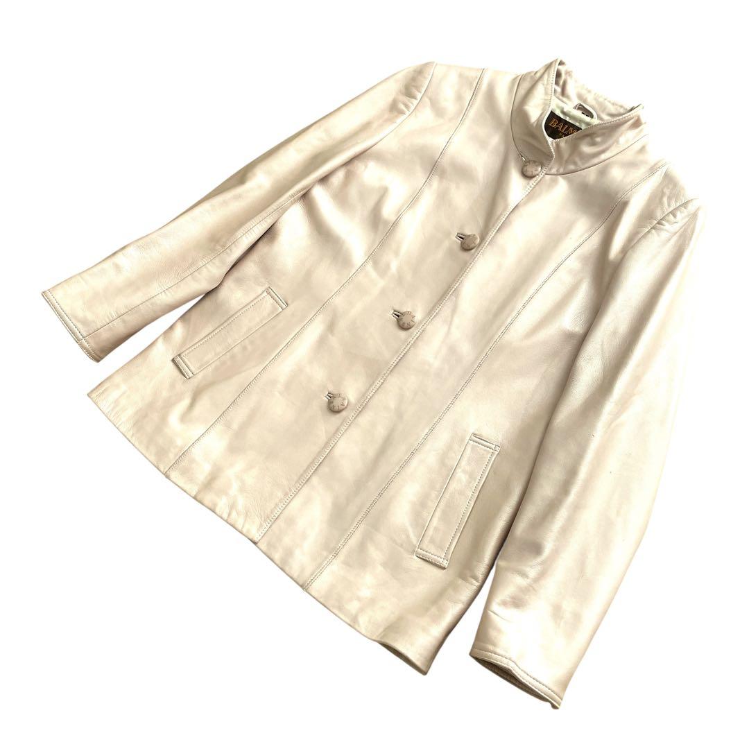 美品 \"BALMAIN\" ラムレザー ジャケット アイボリー