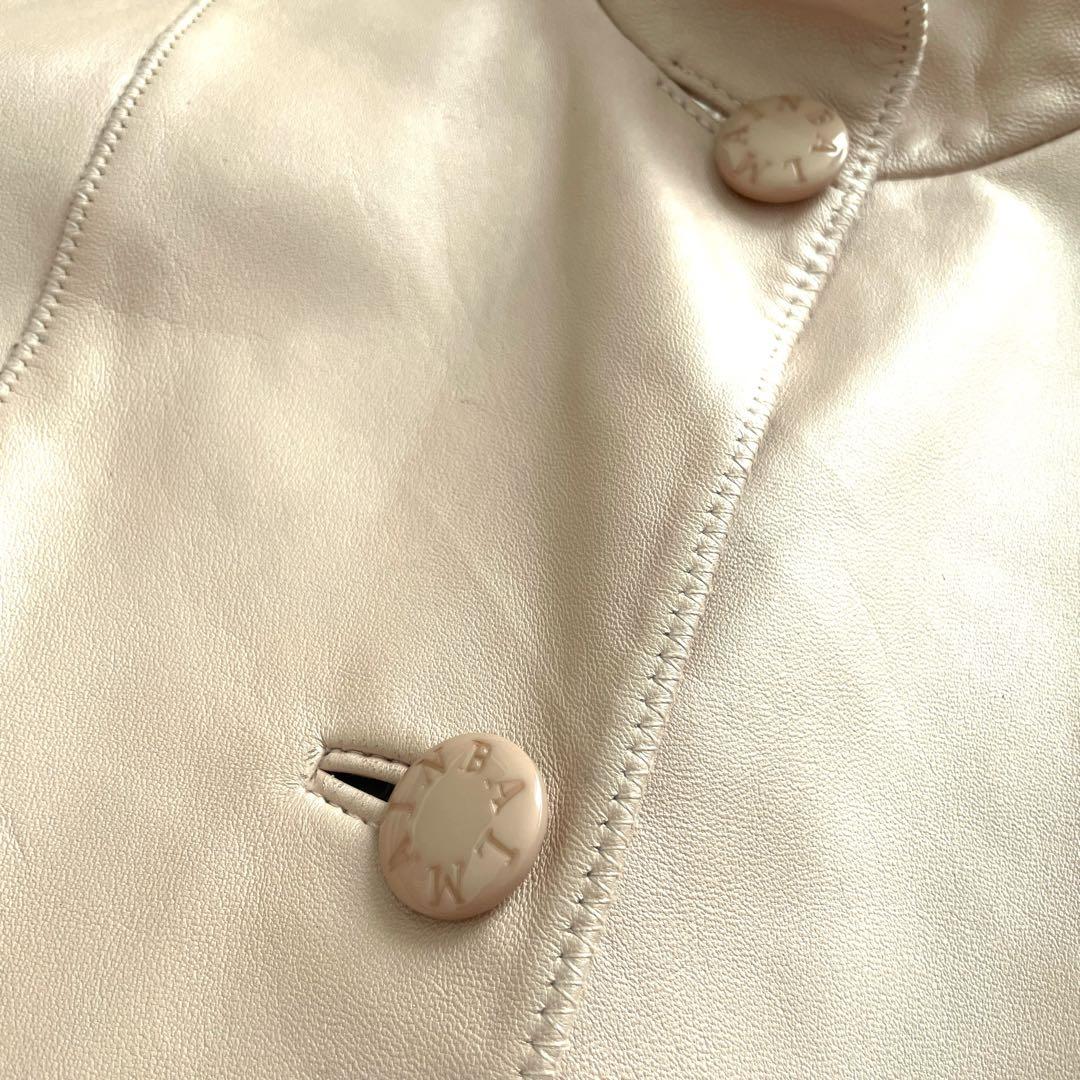 美品 \"BALMAIN\" ラムレザー ジャケット アイボリー