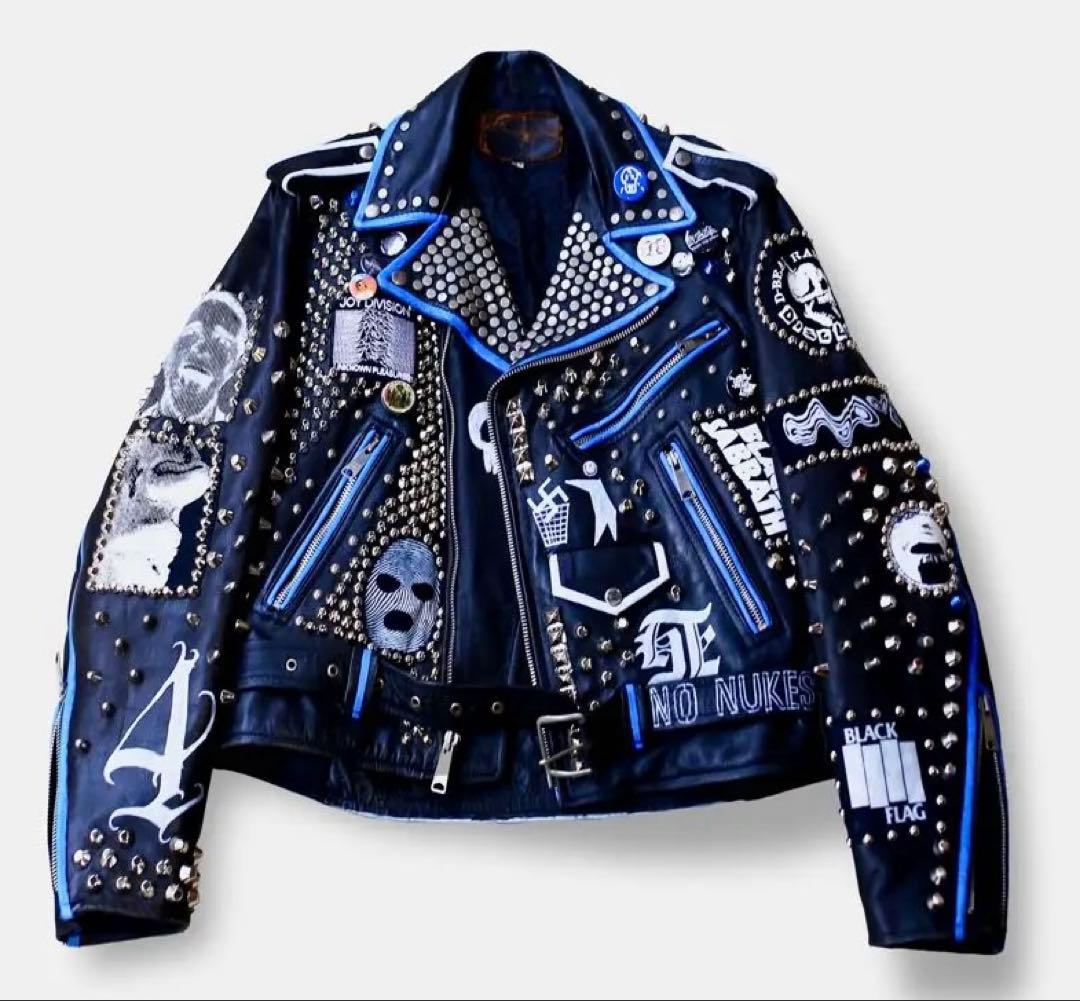 芸術 アート 鋲ジャン ダブルライダースジャケット - メルカリ