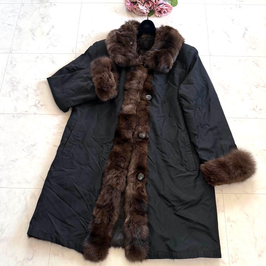 総丈94/ロシアンセーブル リス リバーシブル ファーコート 毛皮 なめし