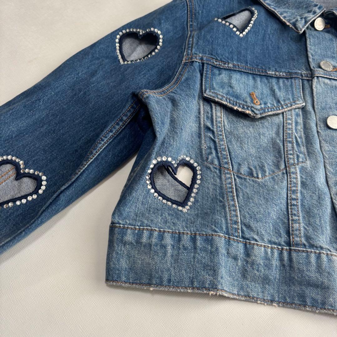 アリスアンドオリビア デニムジャケット ハート カット ラインストーン XL