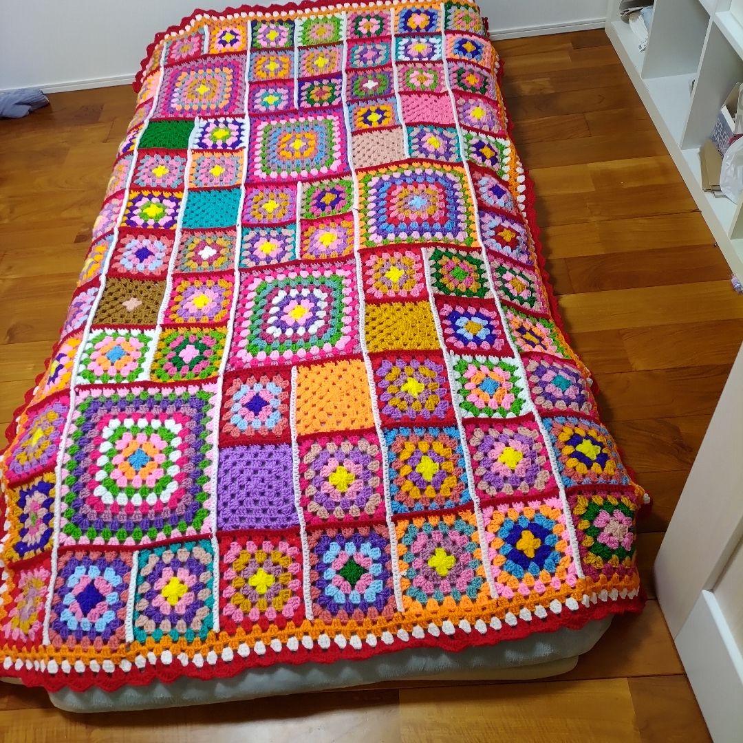 毛糸のグラニースクエアベッドカバー,マルチカバーハンドメイドMio101