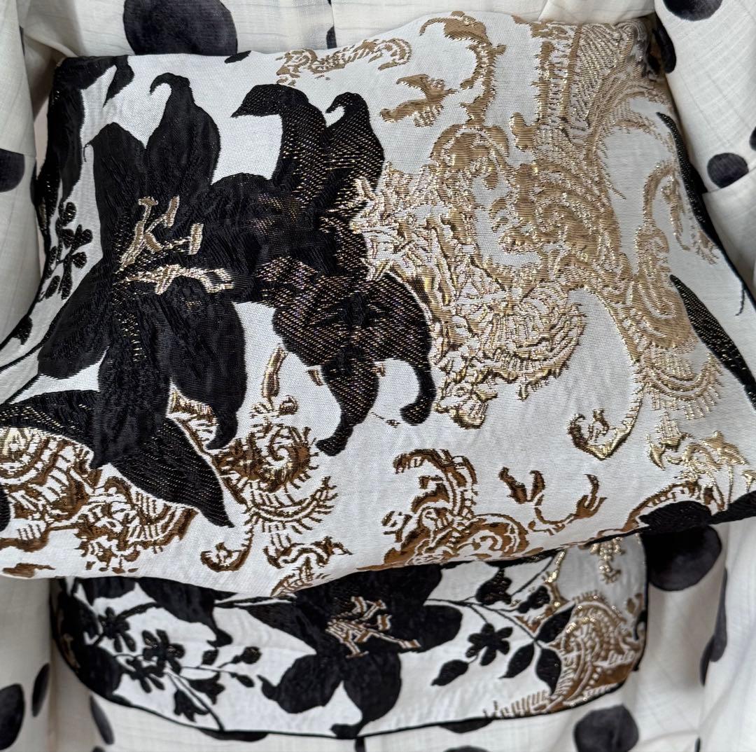 大人兵児帯【ブラックリリー】&【スノーホワイトプラチナシルバー】の