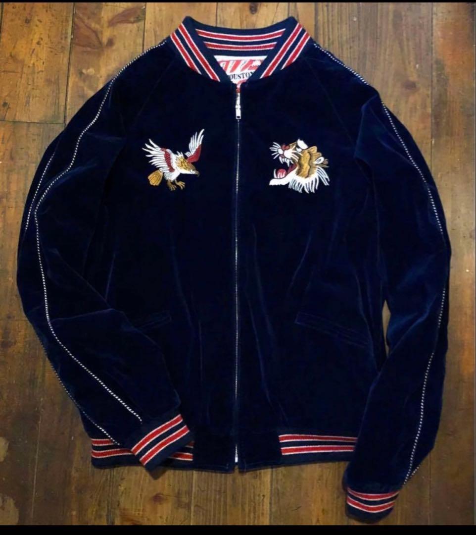 刺繍入りHouston ベロアスカジャン ネイビー - メルカリ