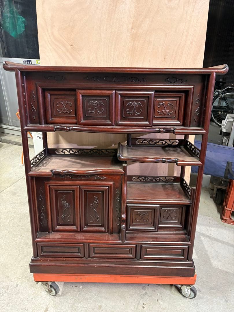 埼玉発 紫檀 茶箪笥 アンティーク 違い棚 唐木 和家具 昭和レトロ