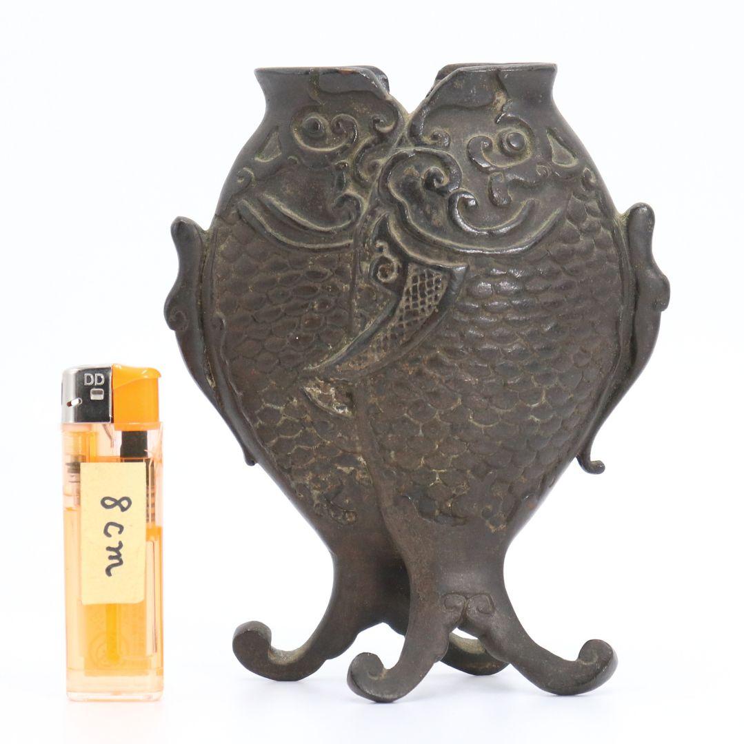 中国 古銅製 双魚花入 花器 花生 魚文 銅器 N64 - メルカリ